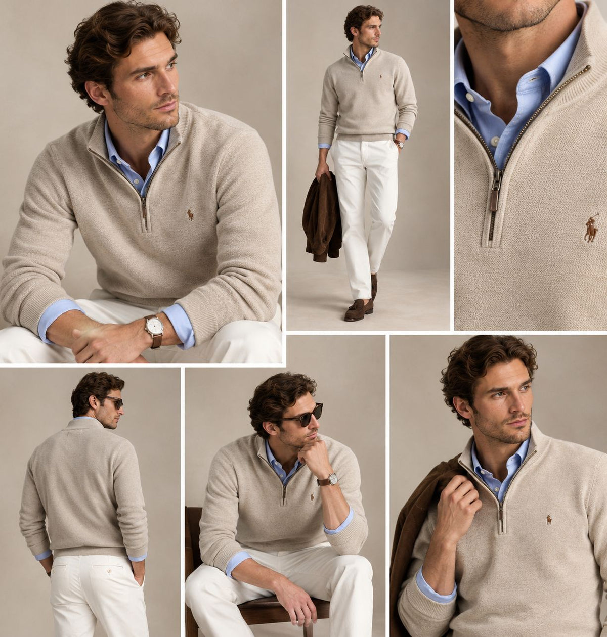 Suéter jaspeado de medio cierre Polo Ralph Lauren - Avena