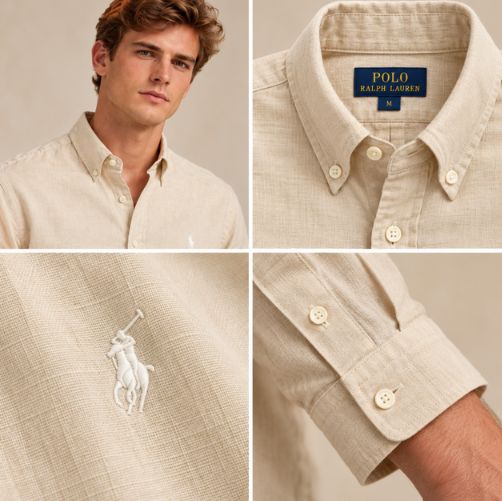 Camisa Polo Ralph Lauren de lino - Gris
