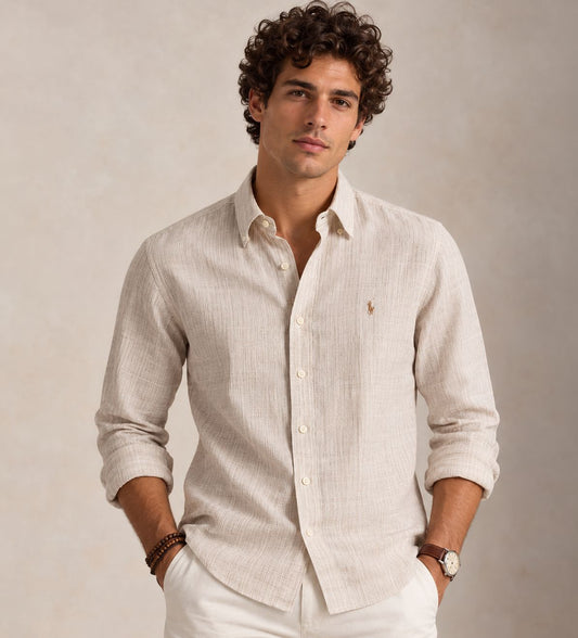 Camisa de lino a rayas finas Polo Ralph Lauren - Beige/Blanco