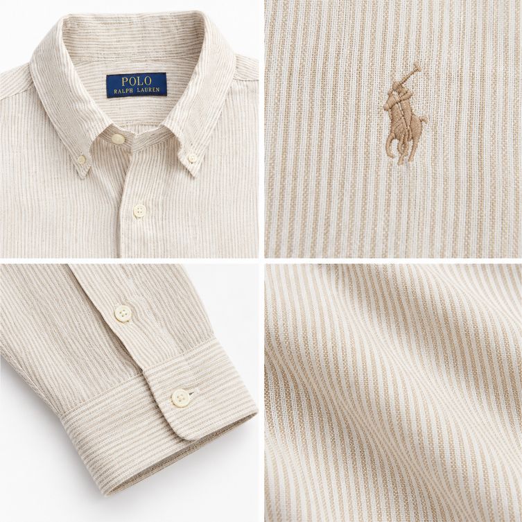 Camisa de lino a rayas finas Polo Ralph Lauren - Beige/Blanco