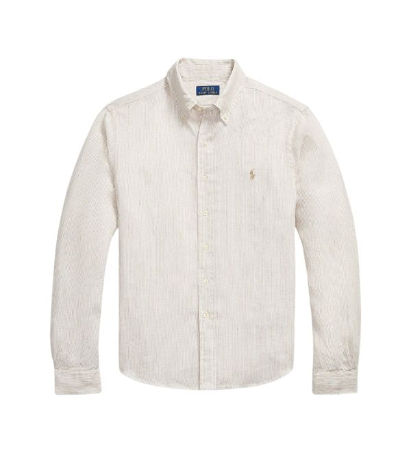 Camisa de lino a rayas finas Polo Ralph Lauren - Beige/Blanco