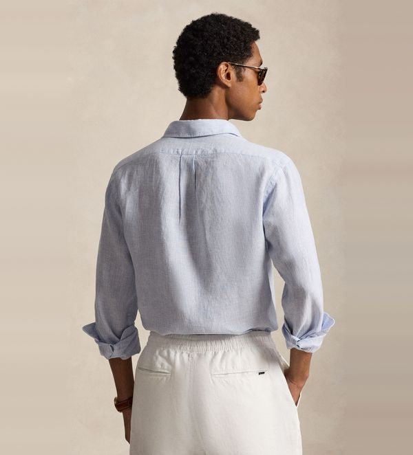 Camisa de lino a rayas finas Polo Ralph Lauren - Azul/Blanco