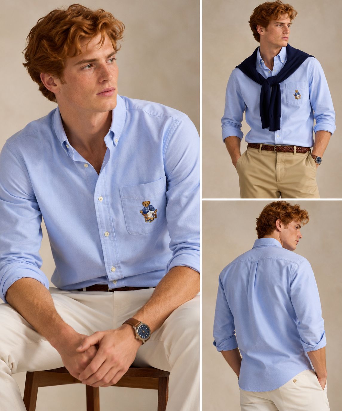 Camisa Oxford Polo Bear - Celeste